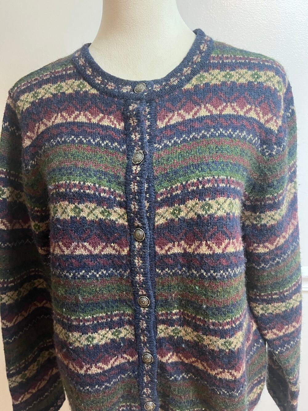 Croft & Barrow Ramie Wool Fair Isle Cardigan Sweater Medium Y2K